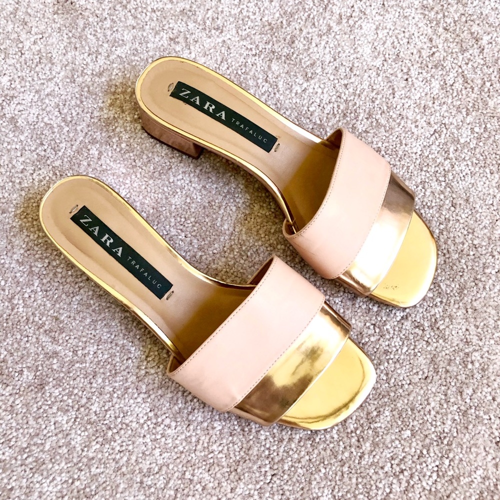 ZARA Pink/Rose Gold Block Heel Slides
